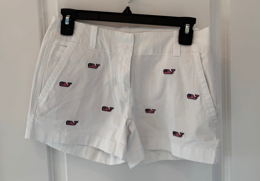Vineyard Vines Embroidered Whale Every Day Shorts Women’s Size 00 White