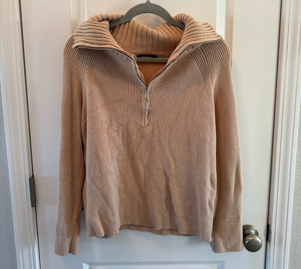 BTFM Ribbed Quarter Zip Knit Pullover Sweater Women’s Size Medium Tan