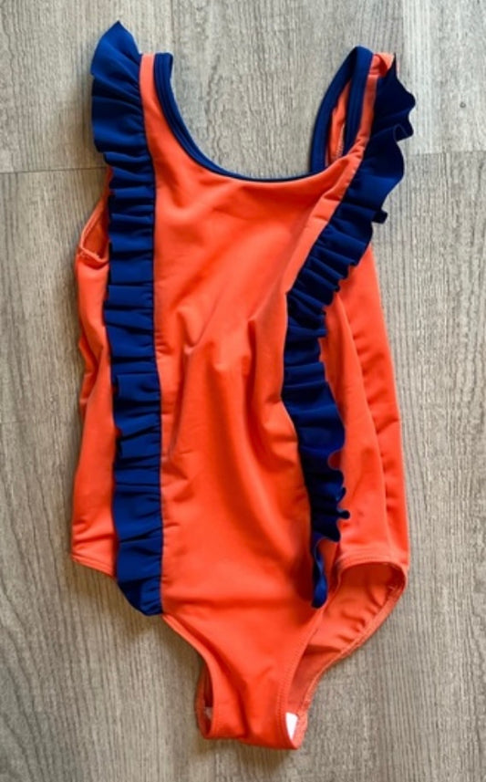 Ruffle Rashguard Ruffle One Piece Swimsuit Youth Girls Size Small Neon Orange