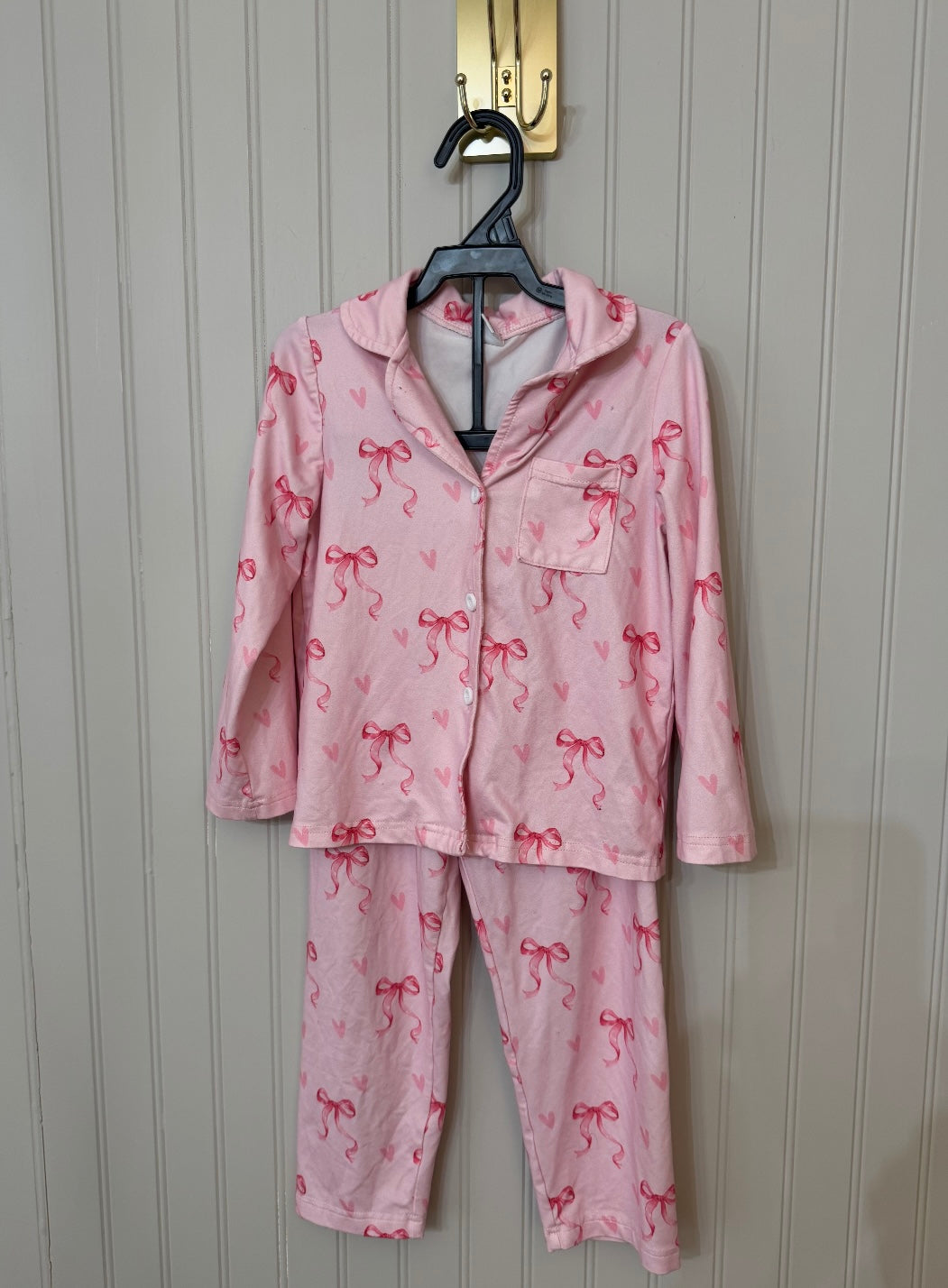 Bow Print Pajama Set Toddler Girl Size 4 Years Pink