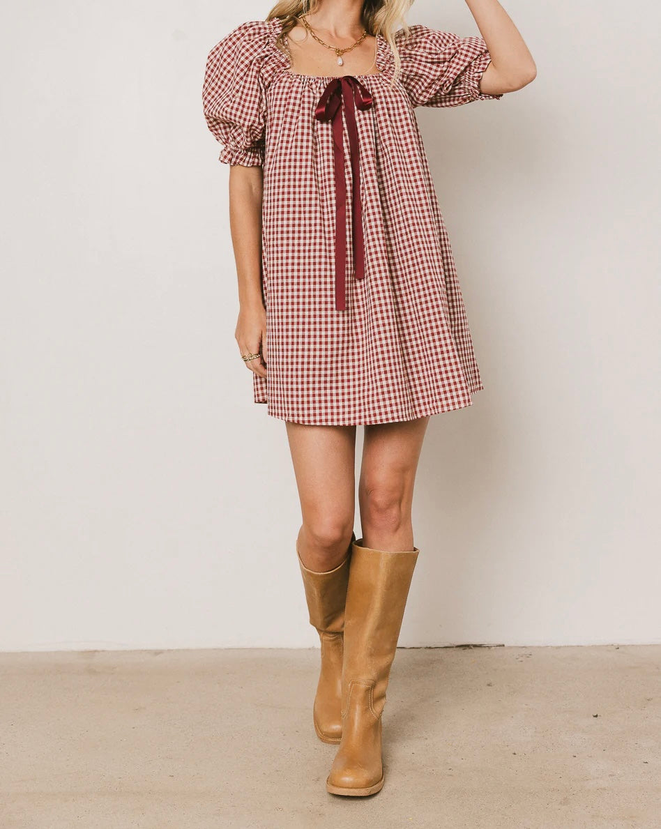 Gingham Mini Dress Women’s Medium Burgundy