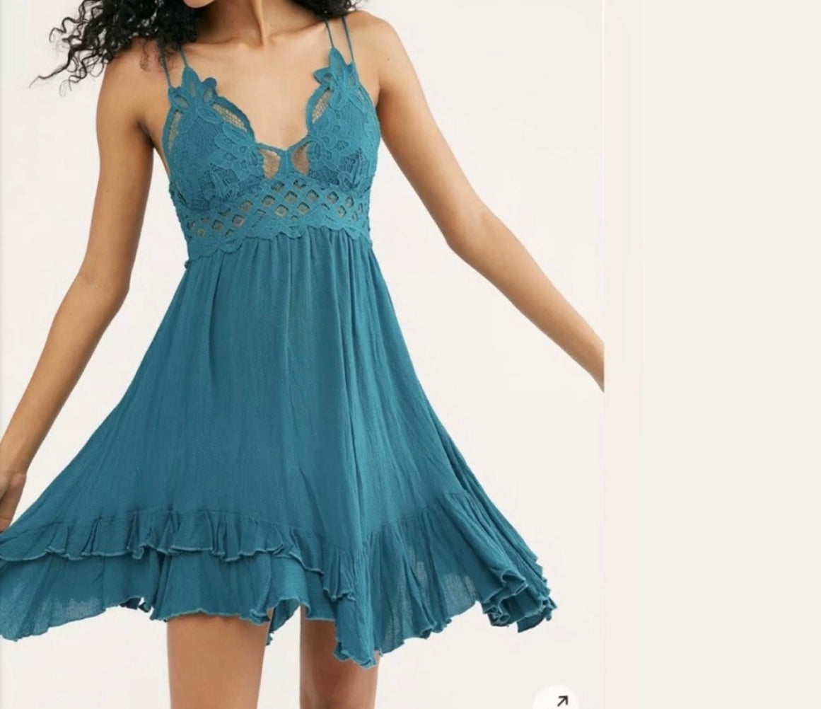 Free People Adella Lace Slip Dress Women’s Size XS Teal