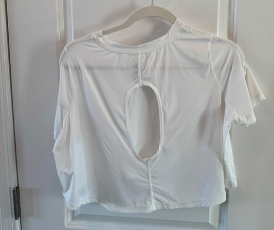 Mono B Cropped Short Sleeve Active Top Women’s Size Small White