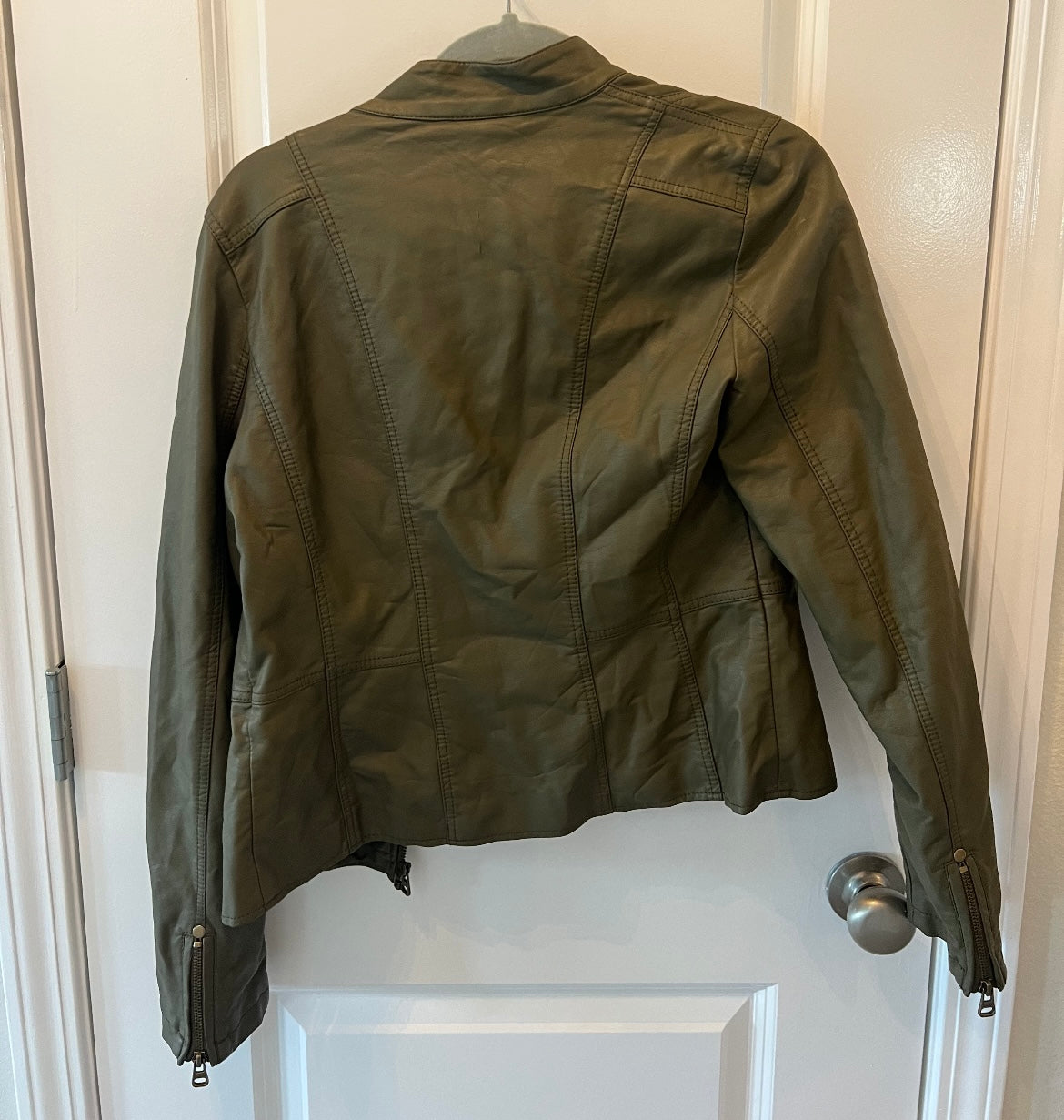 Faux Leather Moto Jacket Women’s Size Medium Olive Green