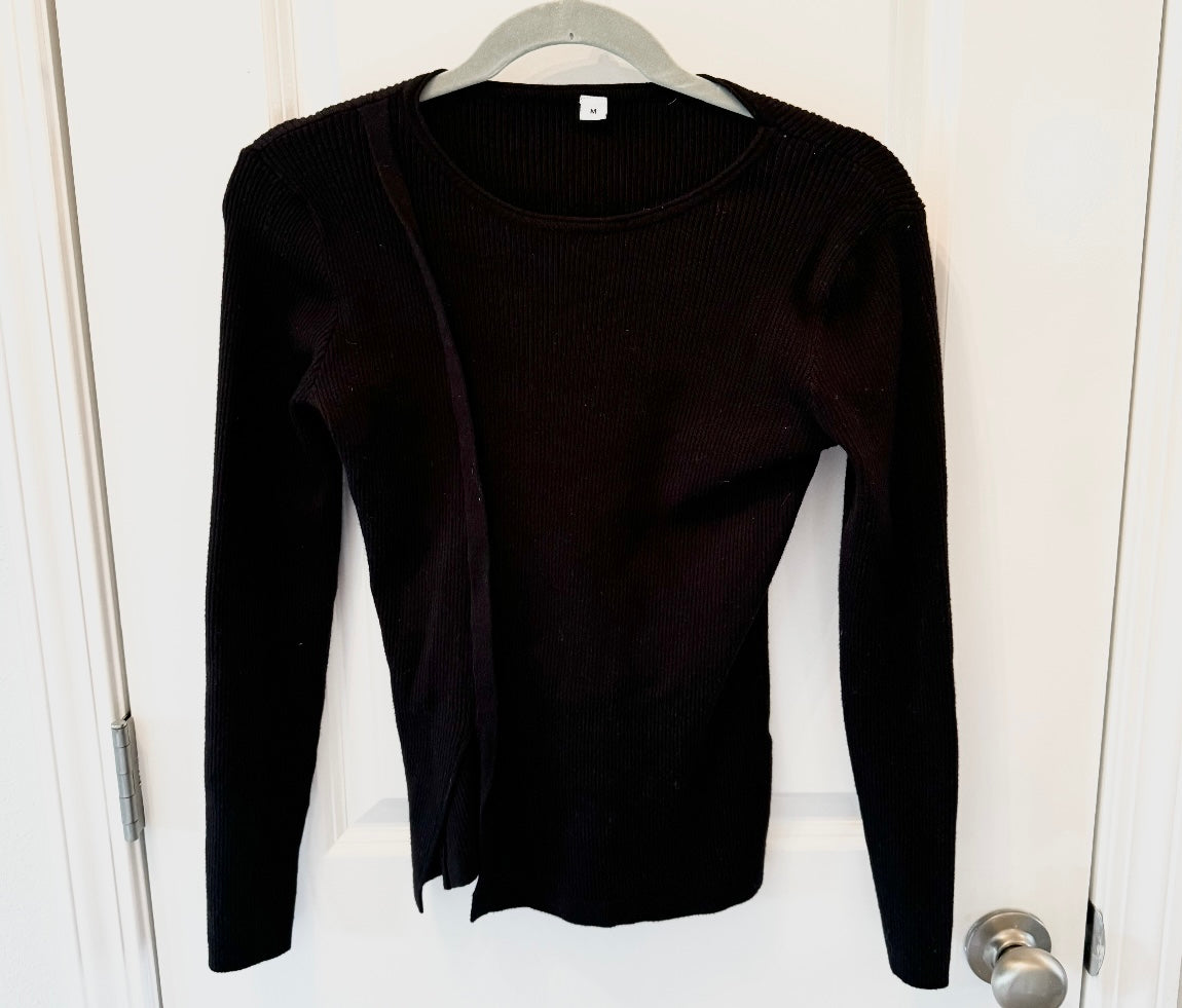 Ribbed Long Sleeve Top Women’s Size Medium Black