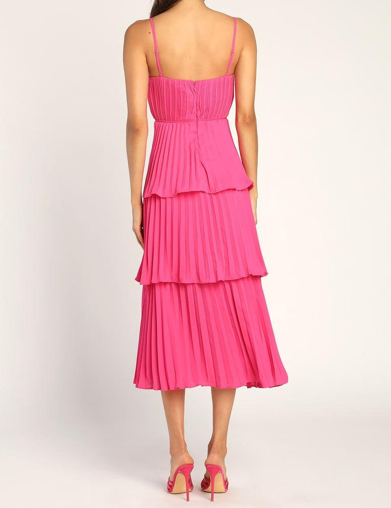 Lulu’s Tiered Pleated Dress Women’s Large Pink NWT