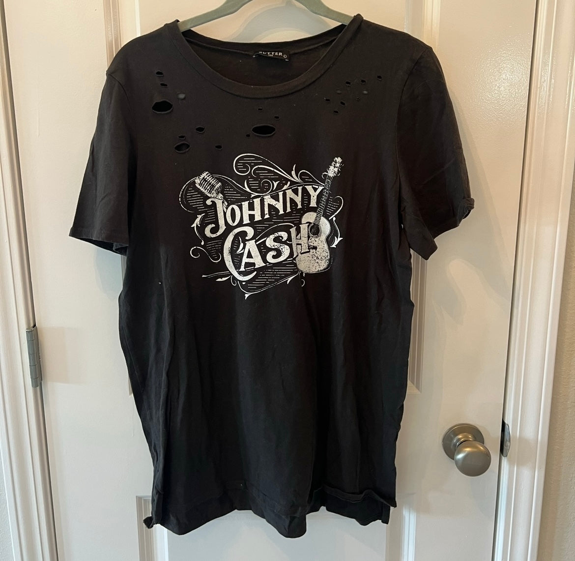 Johnny Cash Distressed Band Tee Western Women’s Size Large Black