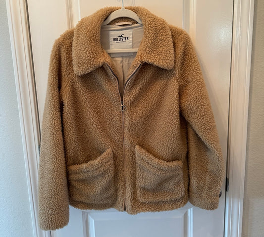 Hollister Full Zip Teddy Jacket Women’s Size Small Tan