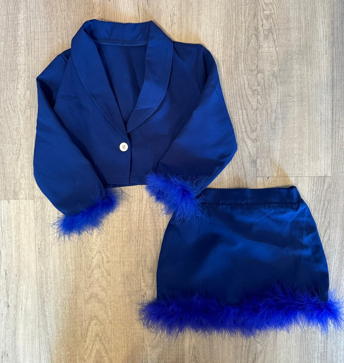 Blazer & Skirt w Feather Trim Matching Set Girls Size 4 Years Royal Blue