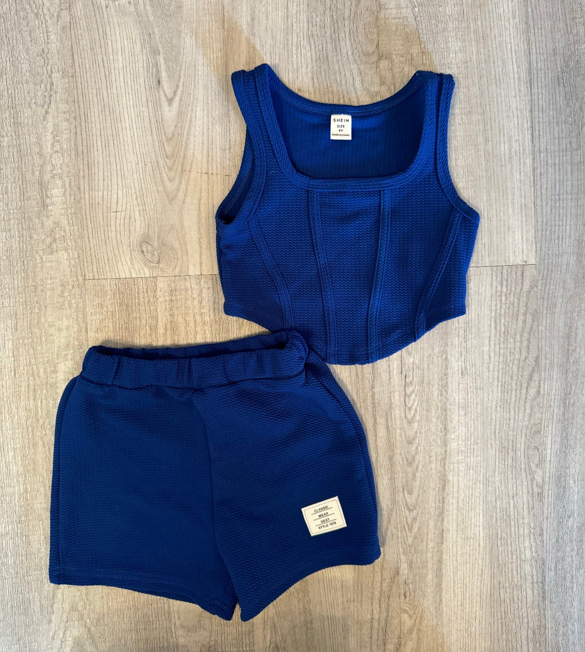 Knit Athleisure Cropped Tank & Shorts Matching Set Youth Girls Size 4 Years Royal Blue