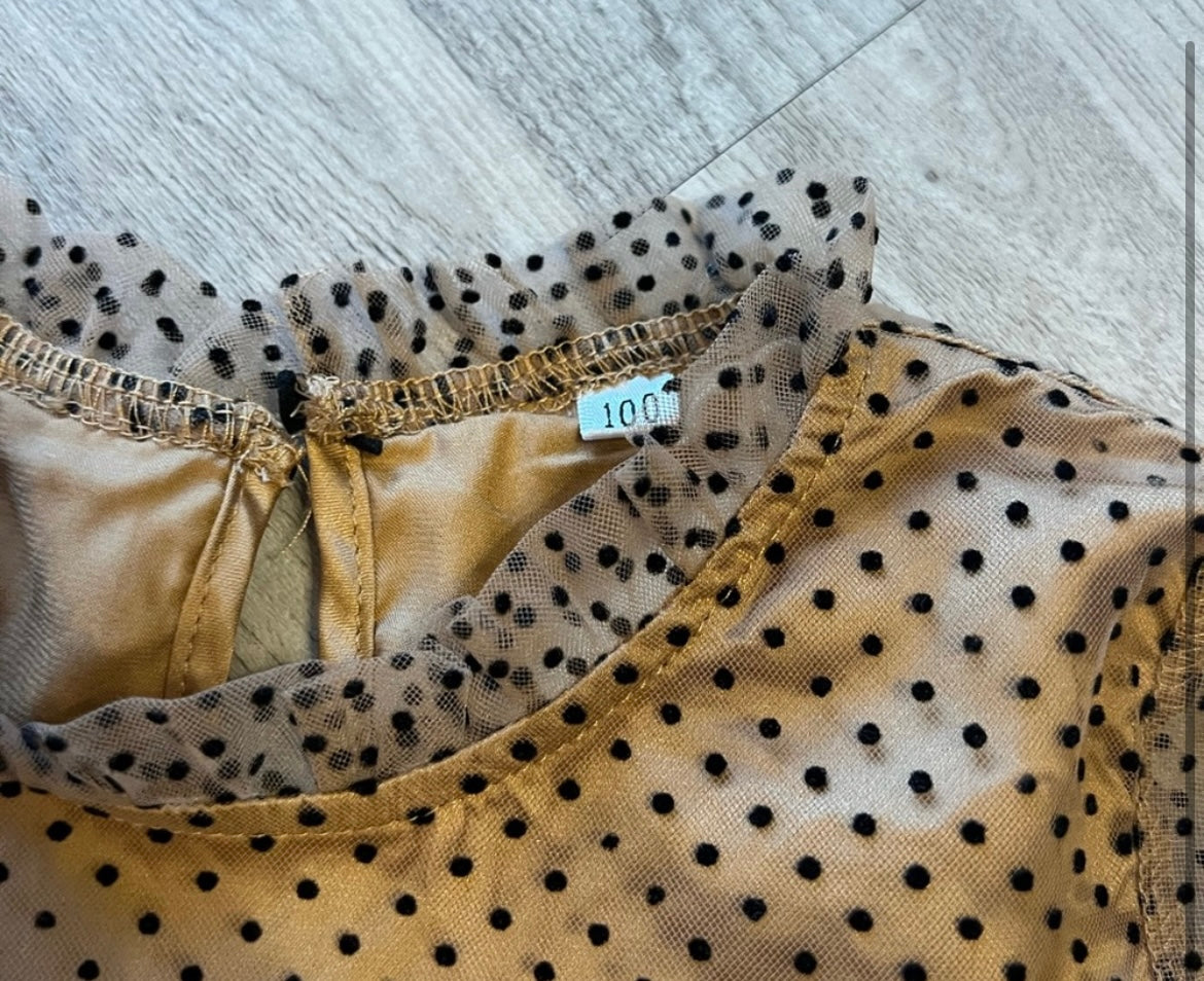 Tulle Polka Dot Dress Sheer Sleeves w Ruffles
Toddler Girl Size 2T Tan Pre-Owned