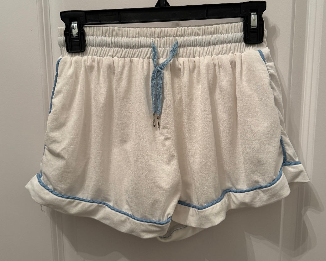 Princess Polly Drawstring Shorts Women’s Size 4 White w Blue Piping