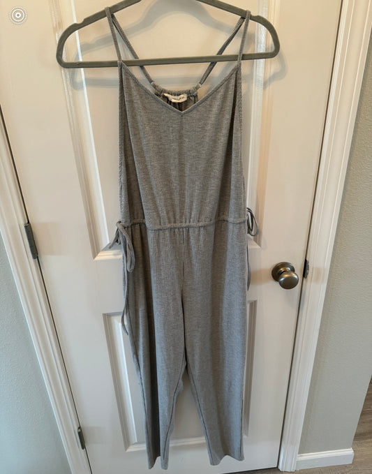 Ribbed Knit Drawstring Jumpsuit Women’s Size Small Heather Gray