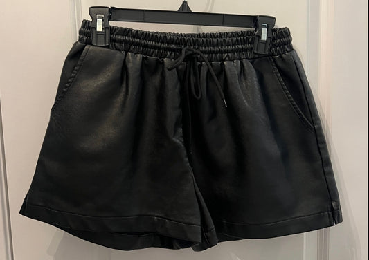Faux Leather Drawstring Shorts Women’s Size Medium 8-10 Black