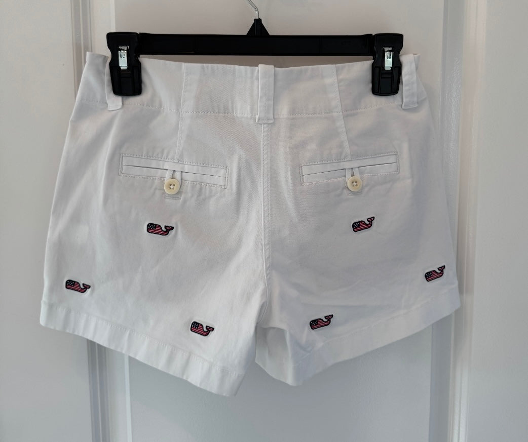 Vineyard Vines Embroidered Whale Every Day Shorts Women’s Size 00 White