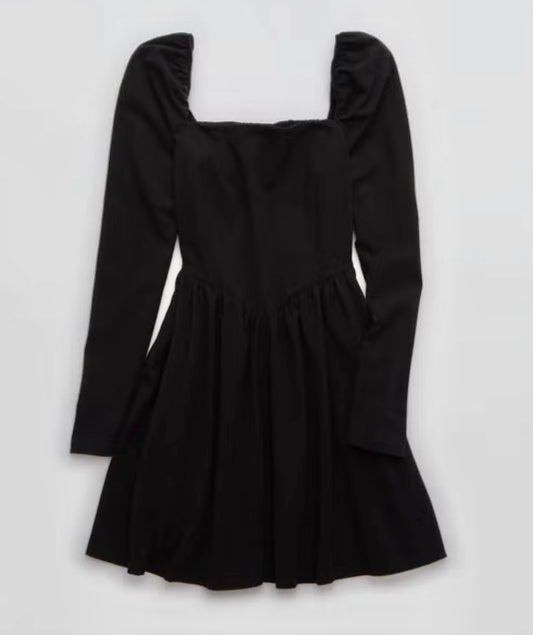 Aerie Fit & Flare Knit Mini Dress Women’s XS Black NWT