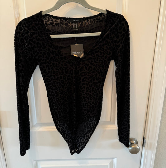 Forever 21 Sheer Lace Leopard Bodysuit Long Sleeves Women’s Small NWT