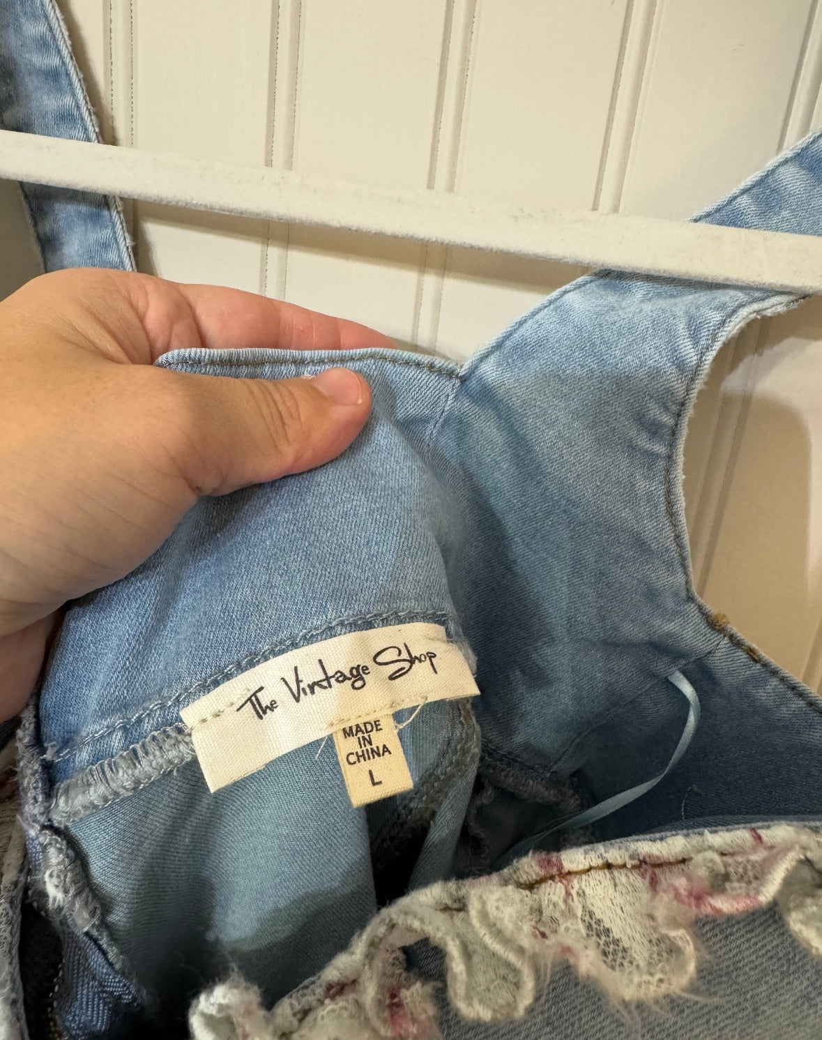 Stretch Denim Lace Ruffle Mini Dress Women’s Large