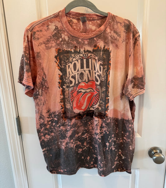 The Rolling Stones Tie Dye Band Tee Short Sleeve Unisex Adult Size Large Black Dark Pink