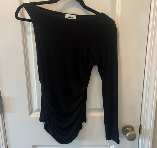 Ribbed One Sleeve Top w Cinched Sides Women’s Size Small Black