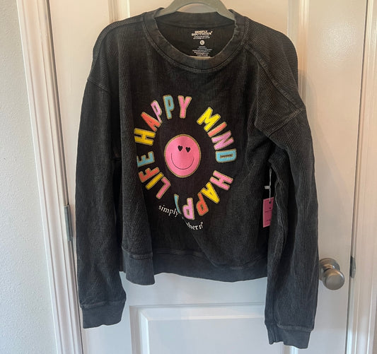 Simply Southern Happy Mind Happy Life Sweatshirt Women’s Size Large Dark Gray