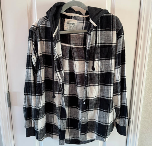 Plaid Hooded Flannel Women’s Size Small Black