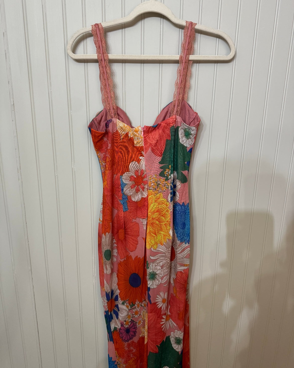 Floral Mesh Maxi Dress Women’s Medium Orange