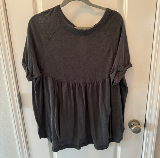 American Eagle Slub Baby Doll Top Short Sleeve Women’s Size Medium Charcoal