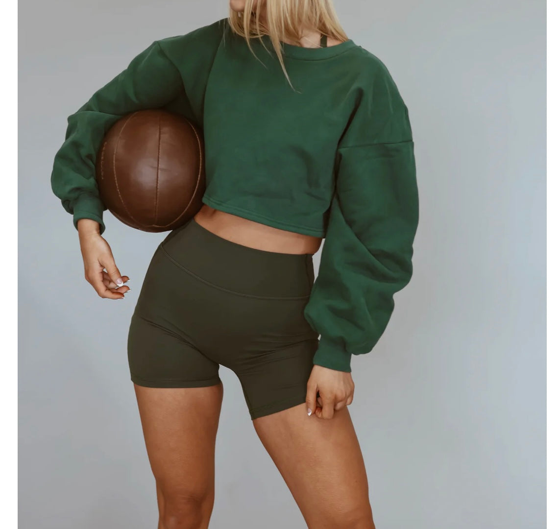 Cara Loren Cropped Fleece Sweatshirt Women’s Size Medium Duffel Green