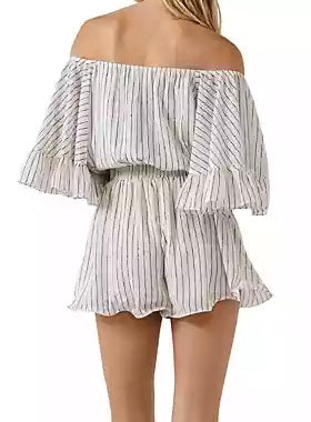 Stripe Off the Shoulder Romper Women’s Size Medium White