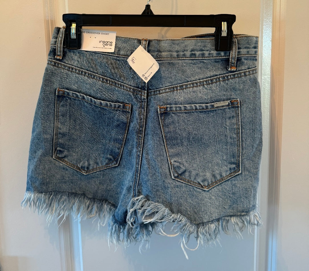 Insane Gene Crossover Denim Mom Shorts Women’s Size Small Distressed Mid-Wash