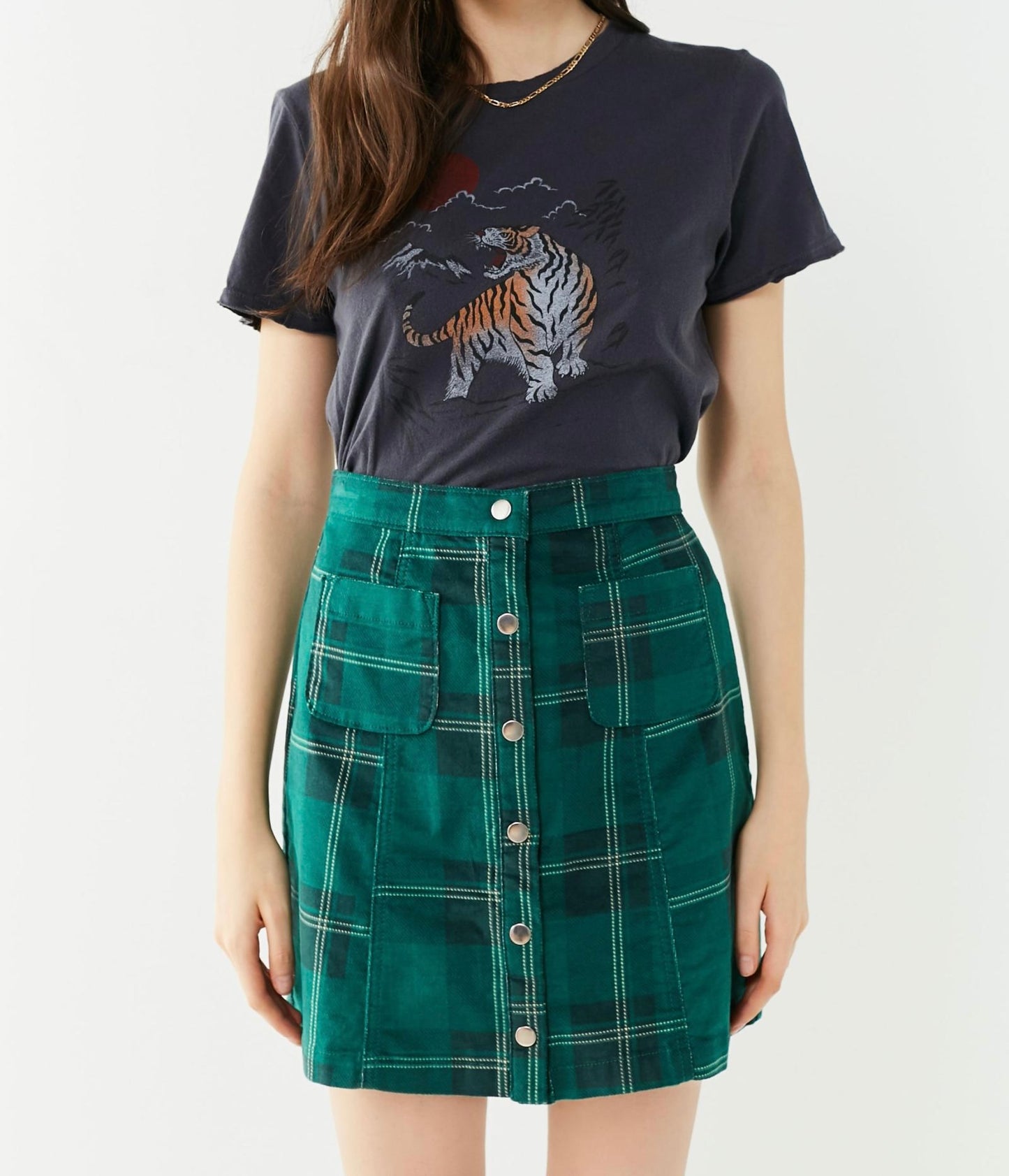 BDG Urban Outfitters Button Front Plaid Skirt Women’s Size Small Dark Green