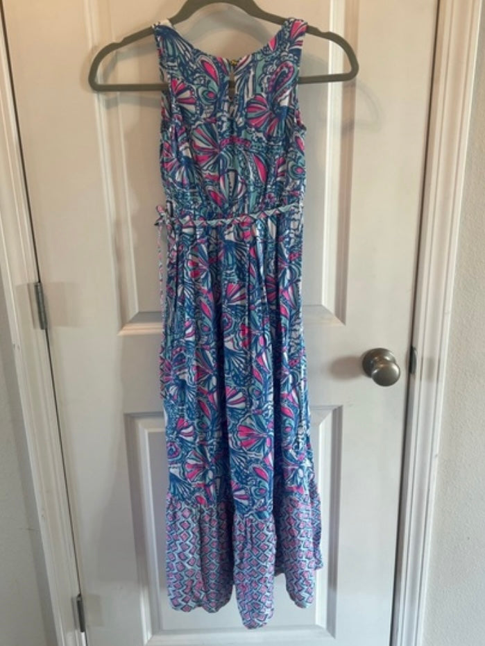 Lilly Pulitzer Sleeveless Floral Maxi Dress Jr’s Size Medium Blue