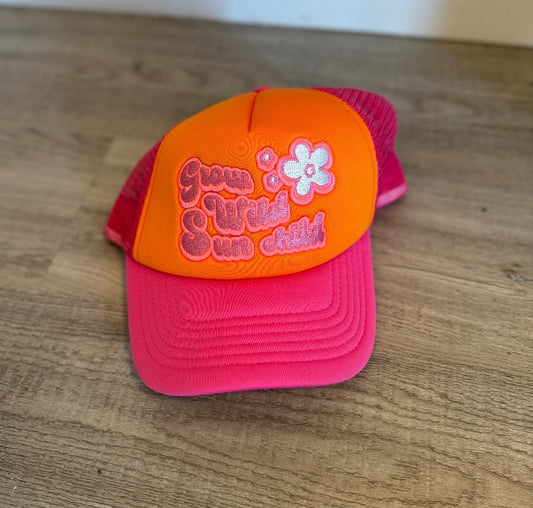 Grow Wild Sun Child Mesh Trucker Hat Women’s Pink Orange