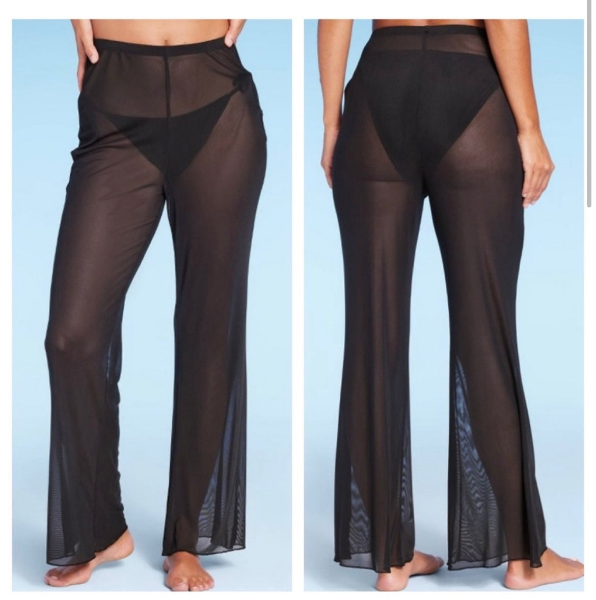 Wild Fable Sheer Matching Set Swim Cover-Up Crop Top Size Medium High Waist Pants Size Small Black