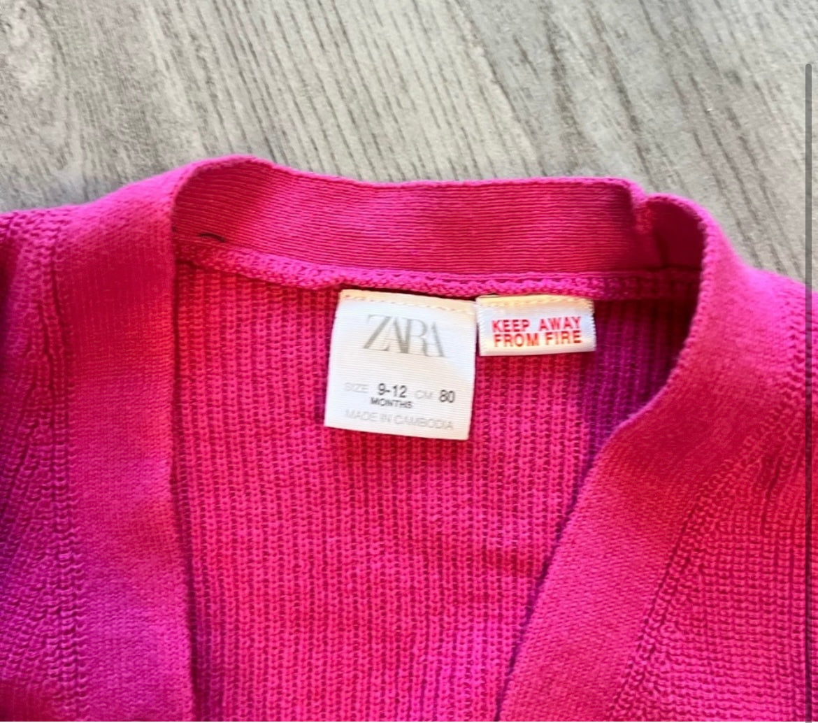 Zara Button Cardigan Baby Girl Size 9-12M Hot Pink