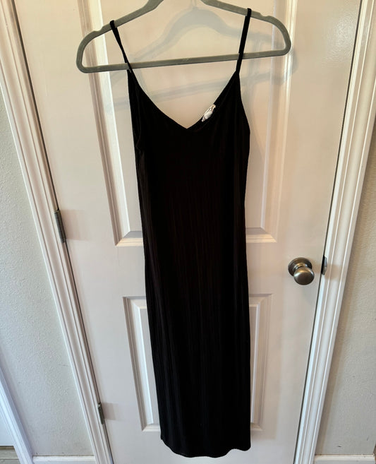 Ribbed VNeck Dress w Spaghetti Straps Women’s Size Large Black