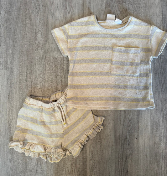 Zara Stripe Knit Matching Set Toddler Girl Size 3-4 Years Gray Yellow