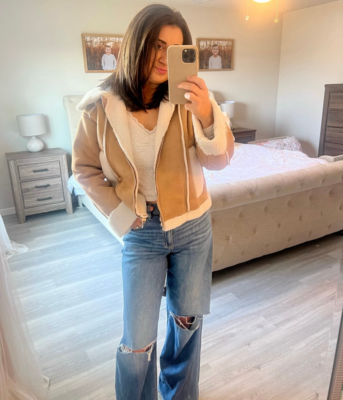Faux Shearling Bomber Jacket Women’s Medium NWT