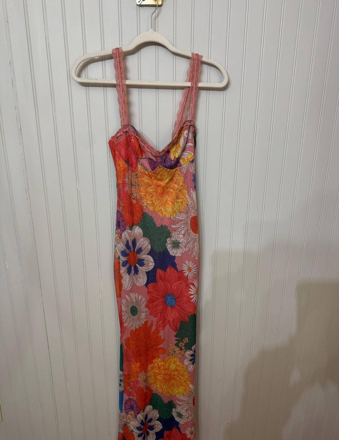 Floral Mesh Maxi Dress Women’s Medium Orange