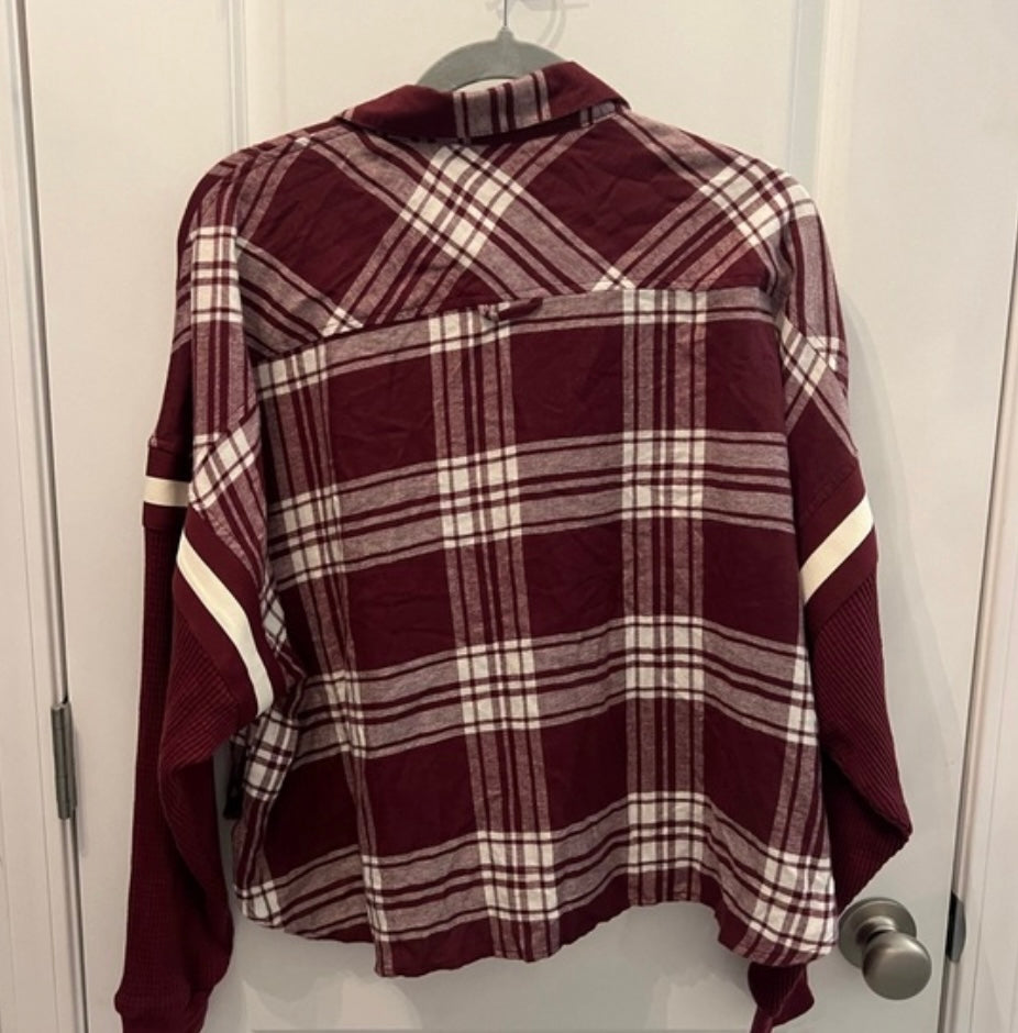 BDG Plaid Long Sleeve Button Front Shirt Women’s Size Medium 8-10 Burgundy