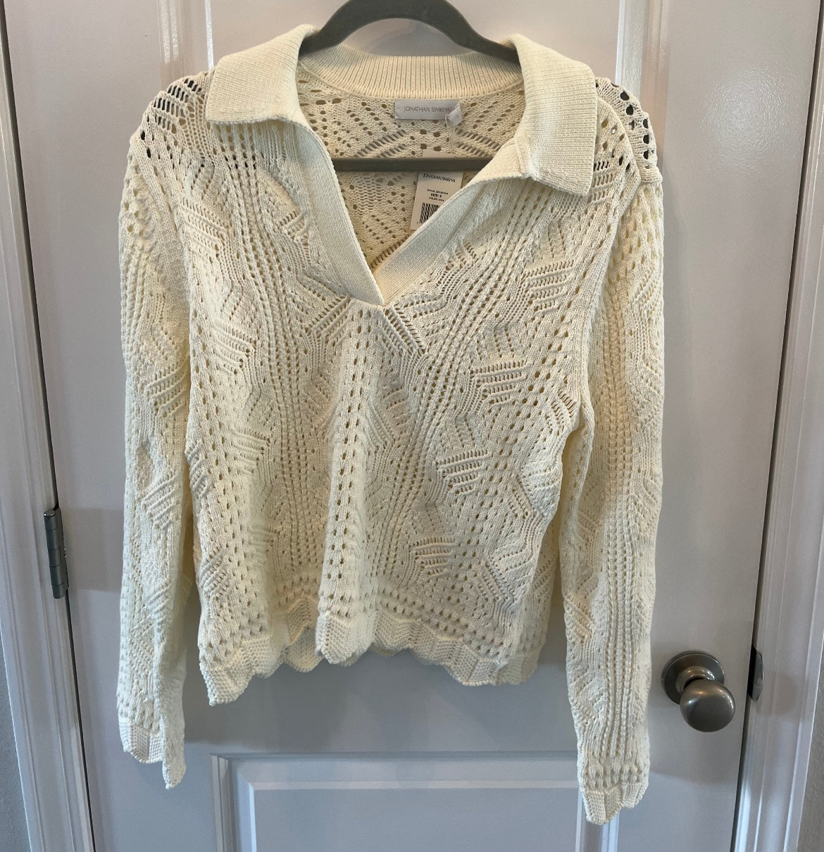 Jonathan Simkhai Knit Long Sleeve Polo Women’s Size Small Ivory (Originally $363.00 Retail)