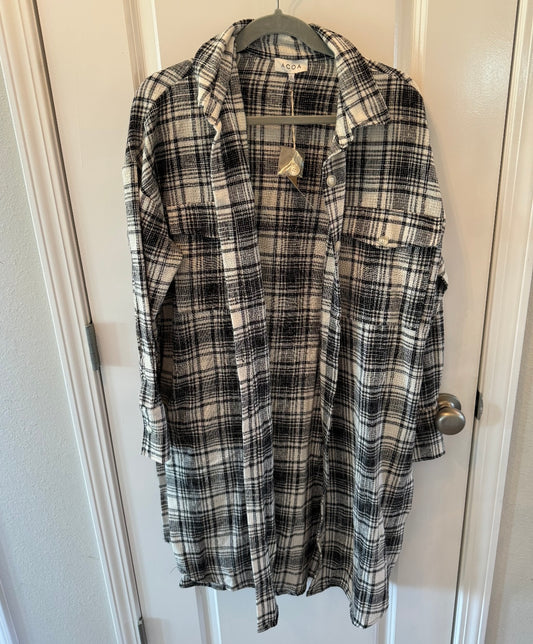 Acoa Plaid Duster Shacket Women’s Size Small