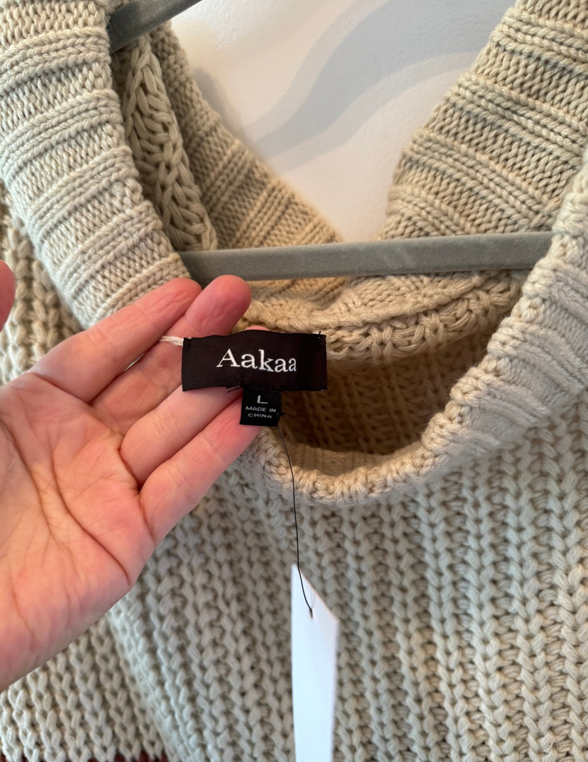 Aakaa Colorblock Stripe Sweater w Cowl Neck Women’s Size Large Cream