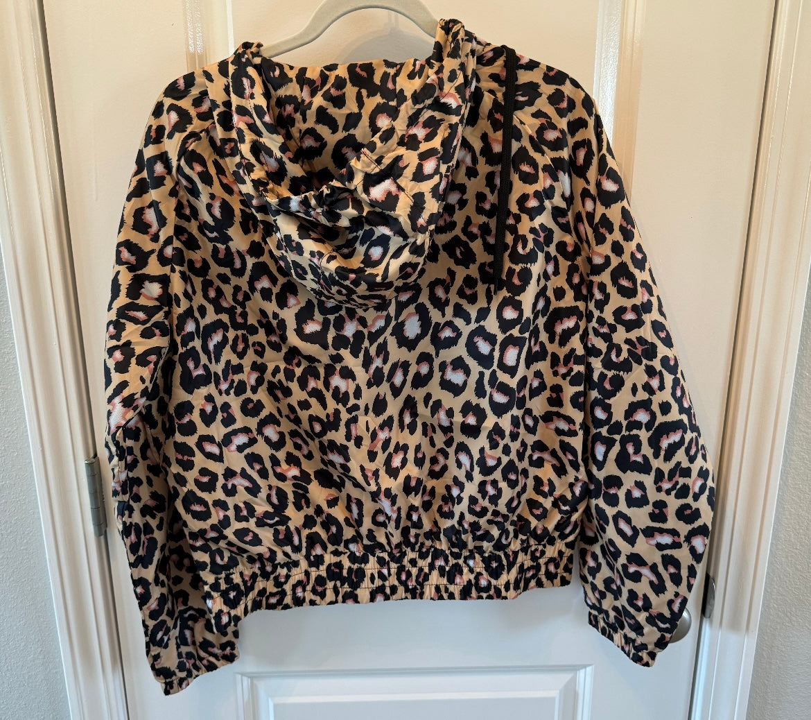 Leopard Print Full Zip Hooded Jacket Women’s Size Medium Tan