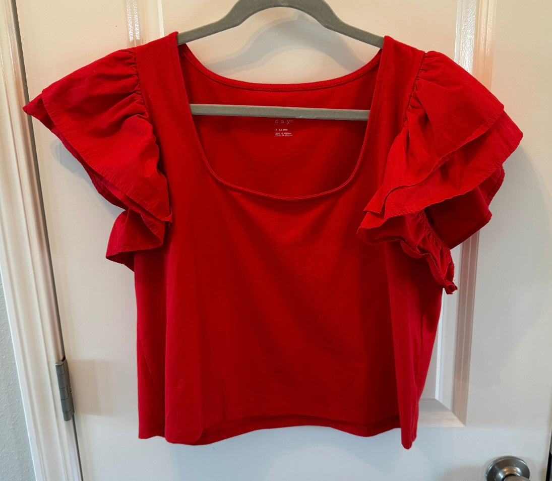 A New Day Flutter Sleeve Top Women’s XL Red