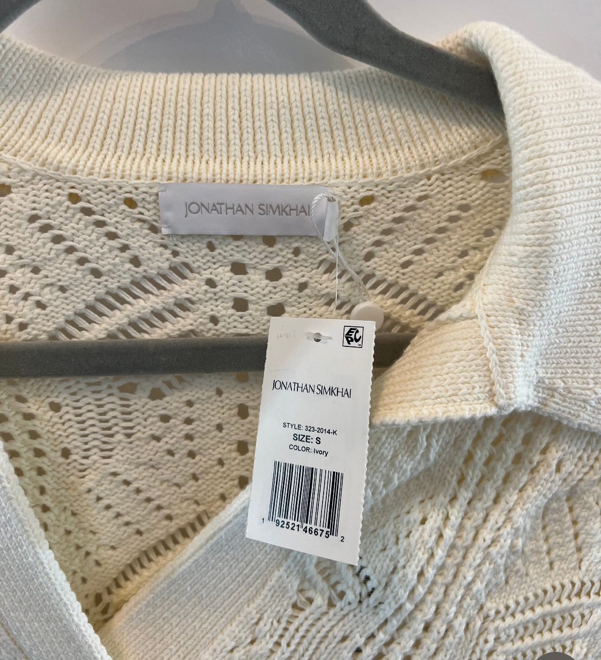 Jonathan Simkhai Knit Long Sleeve Polo Women’s Size Small Ivory (Originally $363.00 Retail)