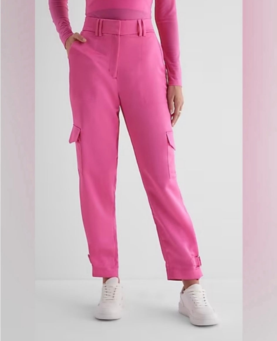 Express Satin Cargo Pants Women’s Size 10 Reg Pink NWT