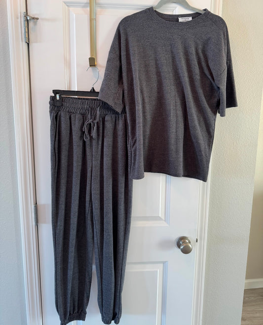 Zenana Loungewear Knit Matching Set Women’s Size Small Charcoal Gray