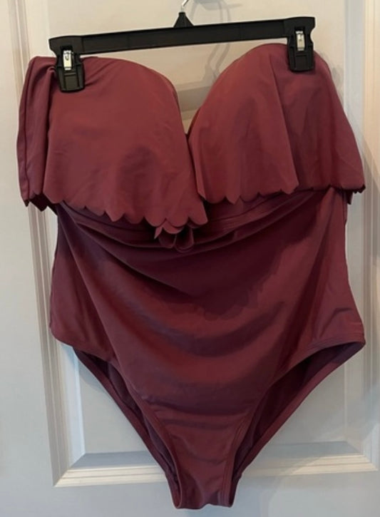 Kona Sol One Piece Ruffle Swimsuit Women's Size XL Burgundy